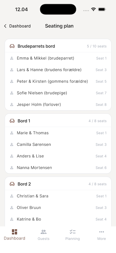 Se bordplanen på mobilen